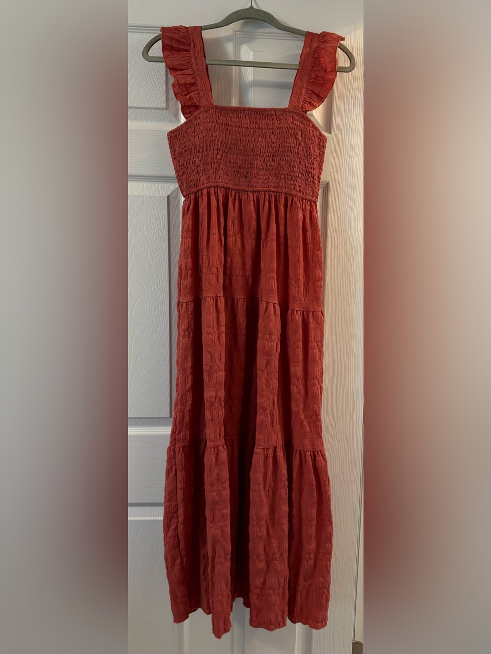 SHEIN Rust Red Smocked Tiered Maxi Dress